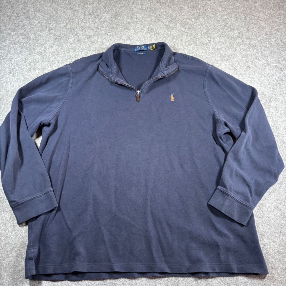 Polo Ralph Lauren Men 2XL Estate Rib Quarter Zip Pullover Navy Blue Sweater